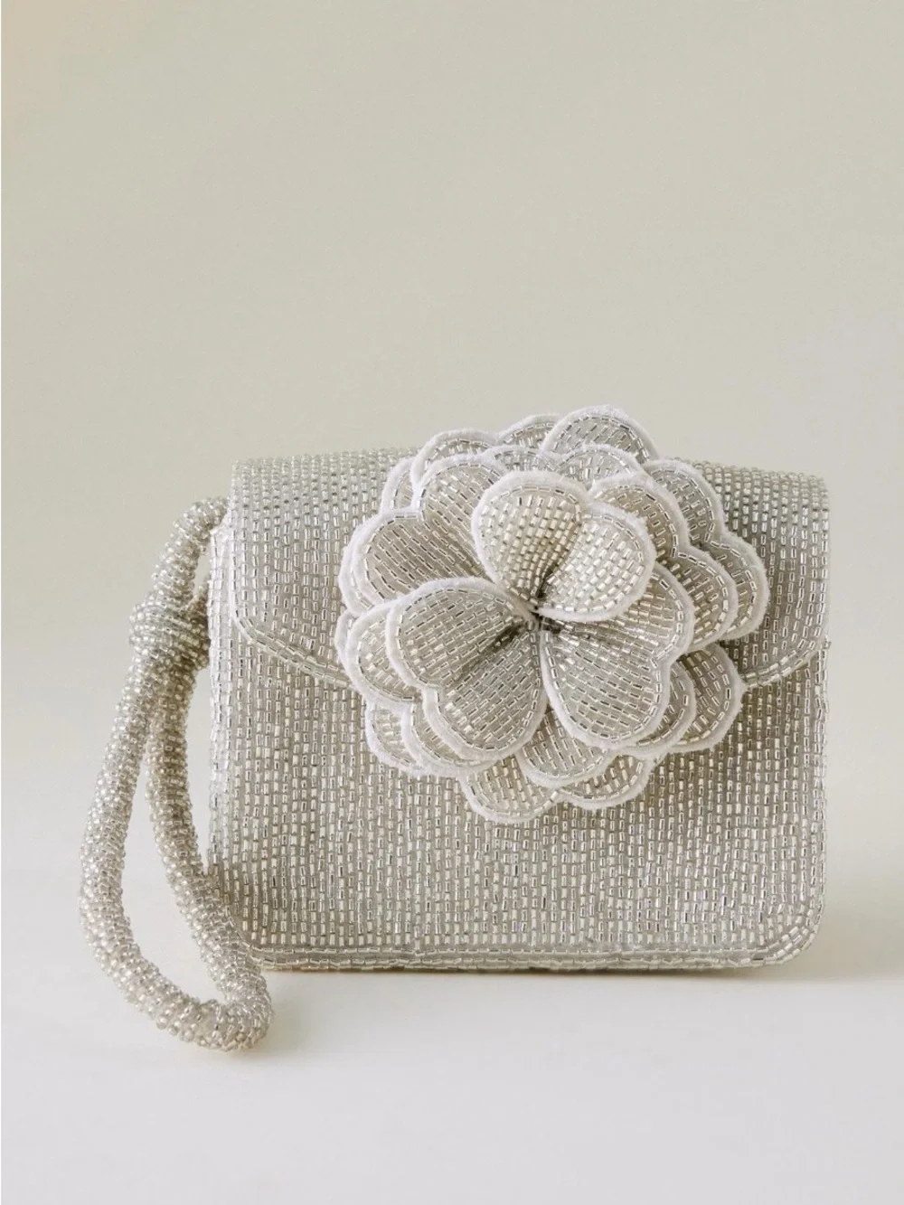 Anthropologie Champagne Beaded Floral wristlet